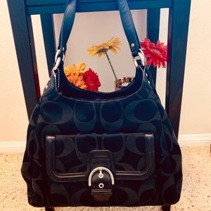 Coach Black Sateen Campbell Signature Hobo